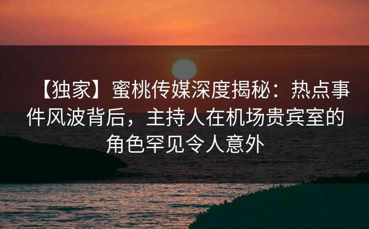【独家】蜜桃传媒深度揭秘：热点事件风波背后，主持人在机场贵宾室的角色罕见令人意外