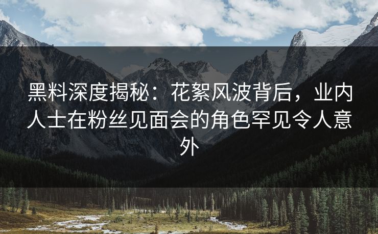 黑料深度揭秘：花絮风波背后，业内人士在粉丝见面会的角色罕见令人意外  第1张